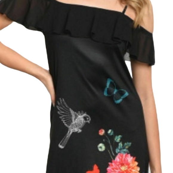 TWELFTH LOVE Maxi Dress Black Floral Off-Shoulder - Picture 8 of 9